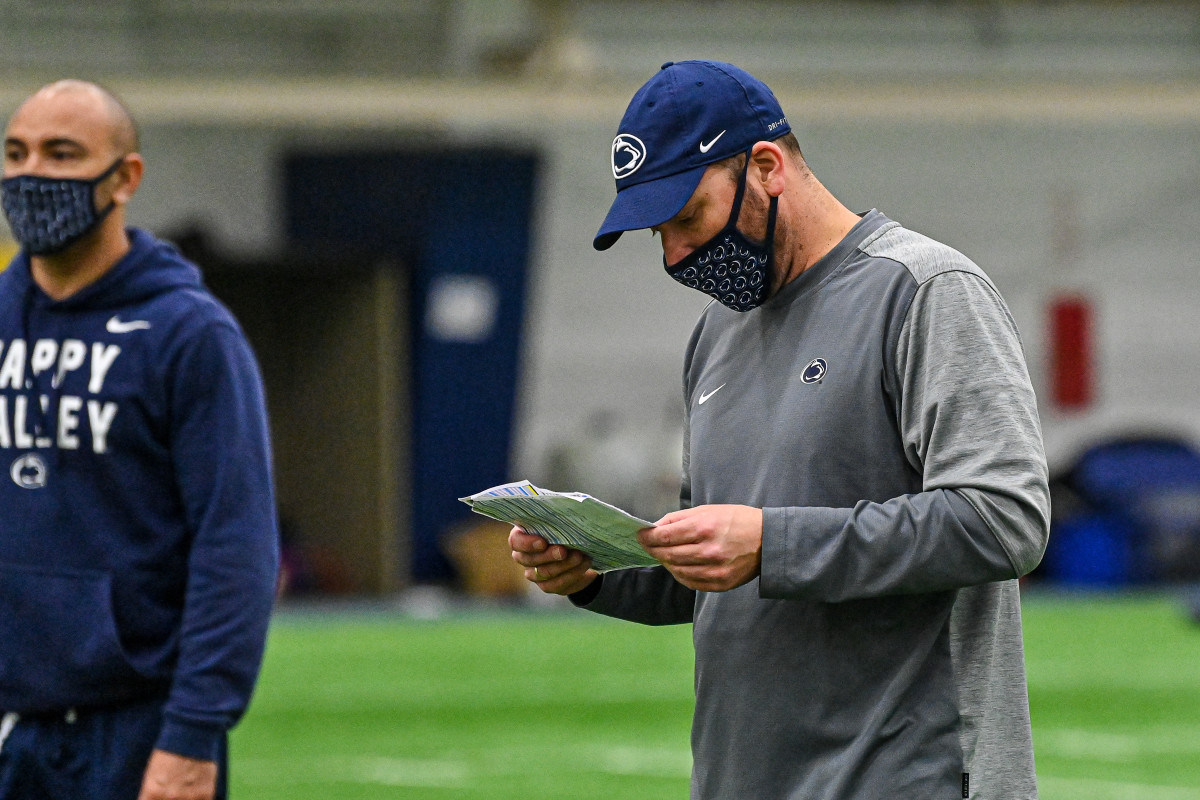 Penn State offensive coordinator Mike Yurcich during spring drills (photo courtesy Penn State Athletics).